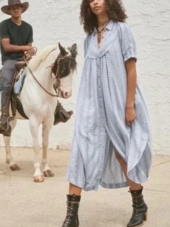 Free People Dresses & Skirts - Free People Rodeo Prairie Floral Blue Midi Dress Boho Western Size S